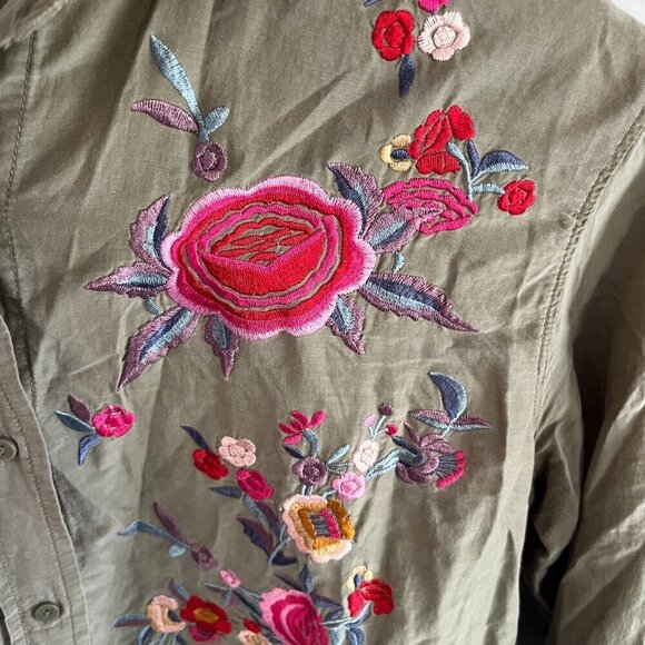 Zara floral embroidered button down shirt Green Size XS - Picture 4 of 14